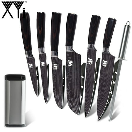 XYj Kitchen Knives Imitating Damascus pattern Stainless Steel Knife Color Wood Handle Cooking Tools Best (Best Knife For Whittling Wood)