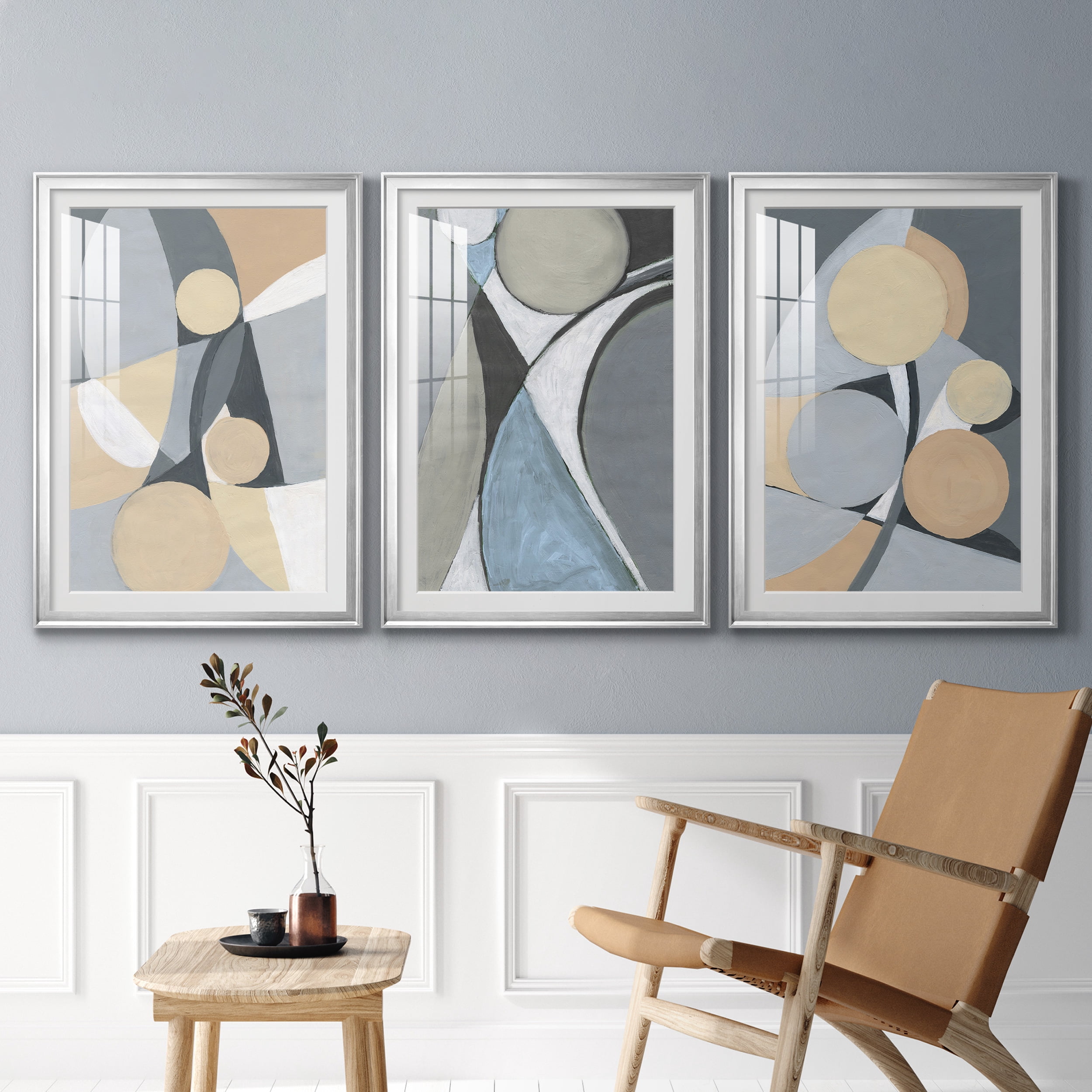&nbsp;A Soft Jeweled Geometric II Premium Framed Prints Set of 3 - Ready to Hang - 26.5 x 36.5 Each - Silver Frame