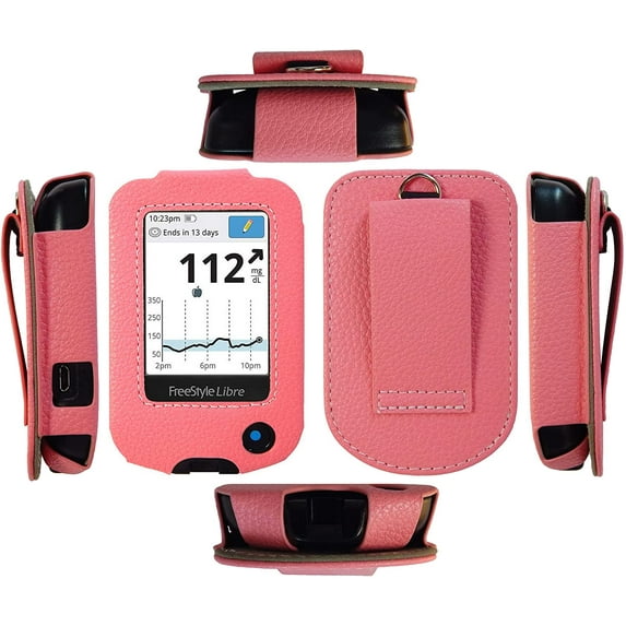 Premium Fitted Leather Case with Screen Protector, Universal Belt Clip & Carabiner for Freestyle Libre,Freestyle Libre 2, Freestyle Libre 14 Day,Freestyle Libre HD