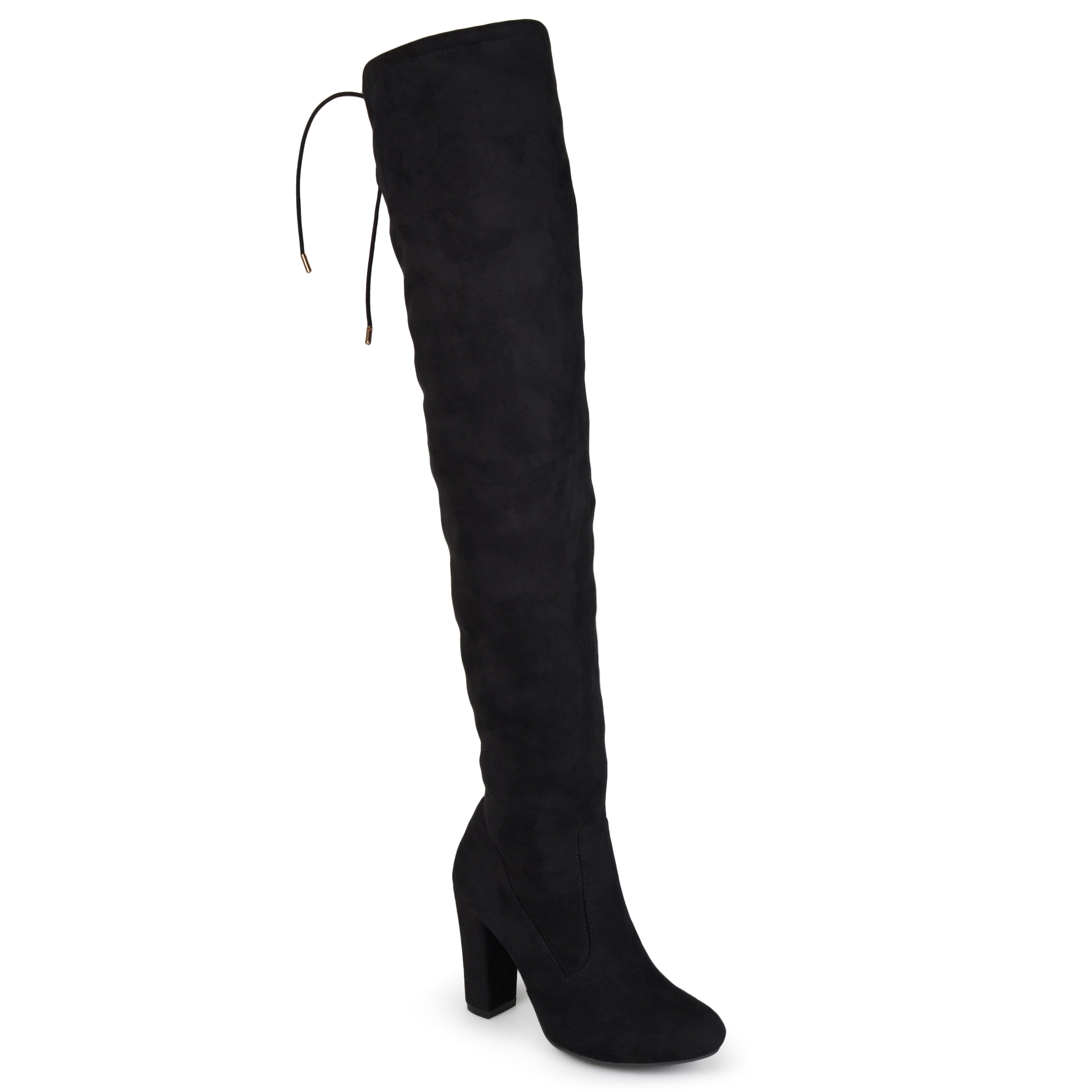 Paw-27 Velvet Stretchy Pointy Toe Thigh High Over Knee Block High Heel Boots 