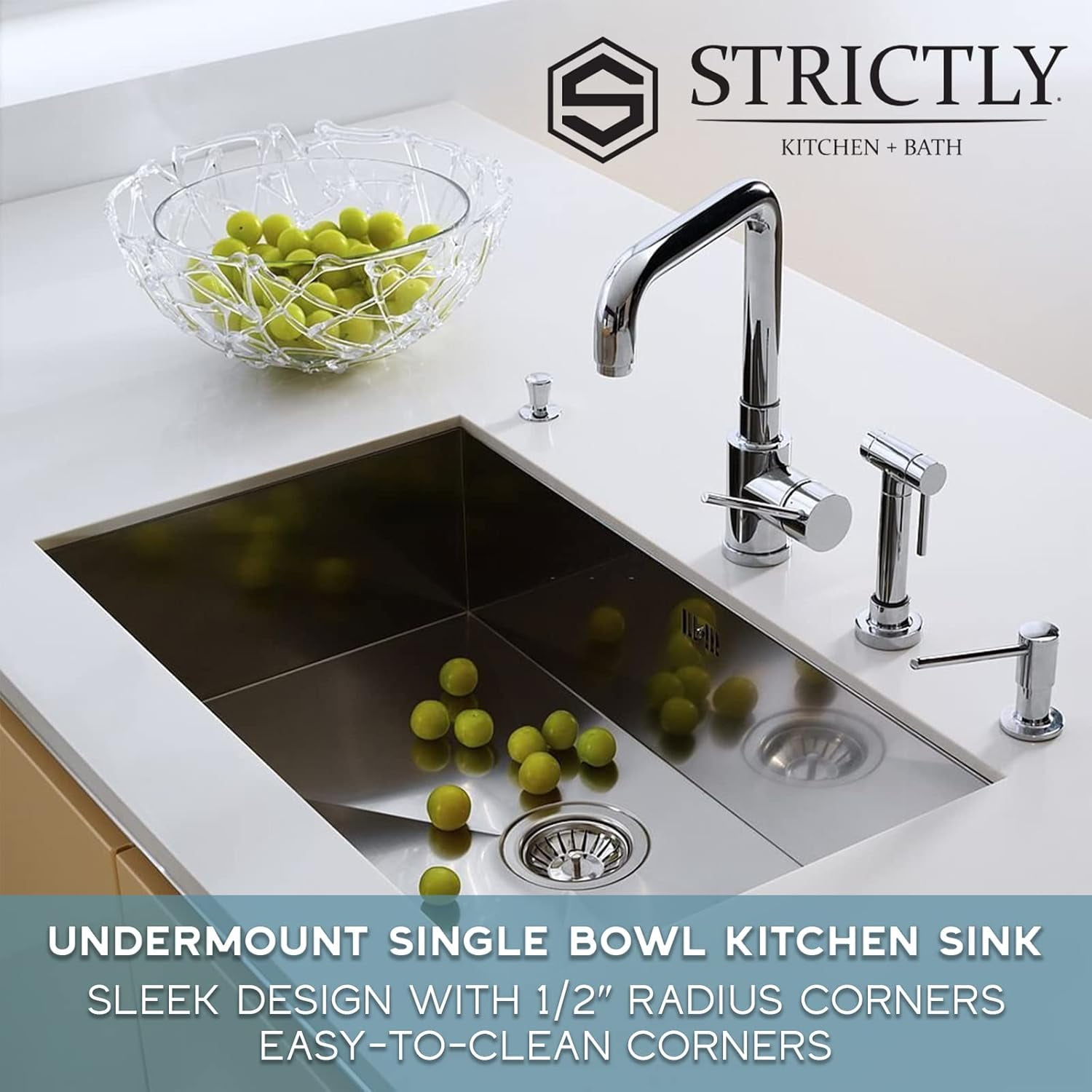 Strictly Sinks 31.5 In Stainless Steel Undermount Kitchen Sink – 16 Gauge Single Bowl Kitchen Sink