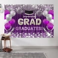 thumbnail image 3 of Silver Purple Graduation Backdrop, Sparkling Balloon Fireworks Bachelor Cap Class of 2025 Congrats Grad Photography Background, Congrats Grad Prom Party Decor Sign Supply Photo Studio Props 6x4ft, 3 of 5