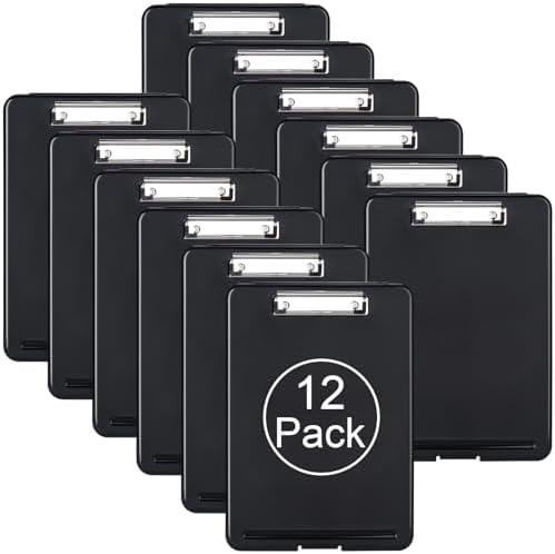 Tekola Plastic A4 Form Storage Box Case, Clipboard Case, Bulk clipboard Set Suitable for School, Utility, Industrial Office, Medical Personnel, Black, 12 Pack