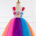 thumbnail image 4 of LUOGENLI Robe Noël Longue Robe Fille Robe Princesse en Tulle Bonbon Coloré Envoi avec Bâton Sucette Jupe Maxi Ensembles Filles Tenue 2 Pcs Grande Taille4-5 Ans, 4 of 5