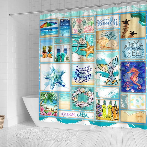 Ocean Shower Curtain, Shower Curtain Beach, Beach Lover, Aqua Background, Shower Curtain PS442-2SHSC - 71x74 inches