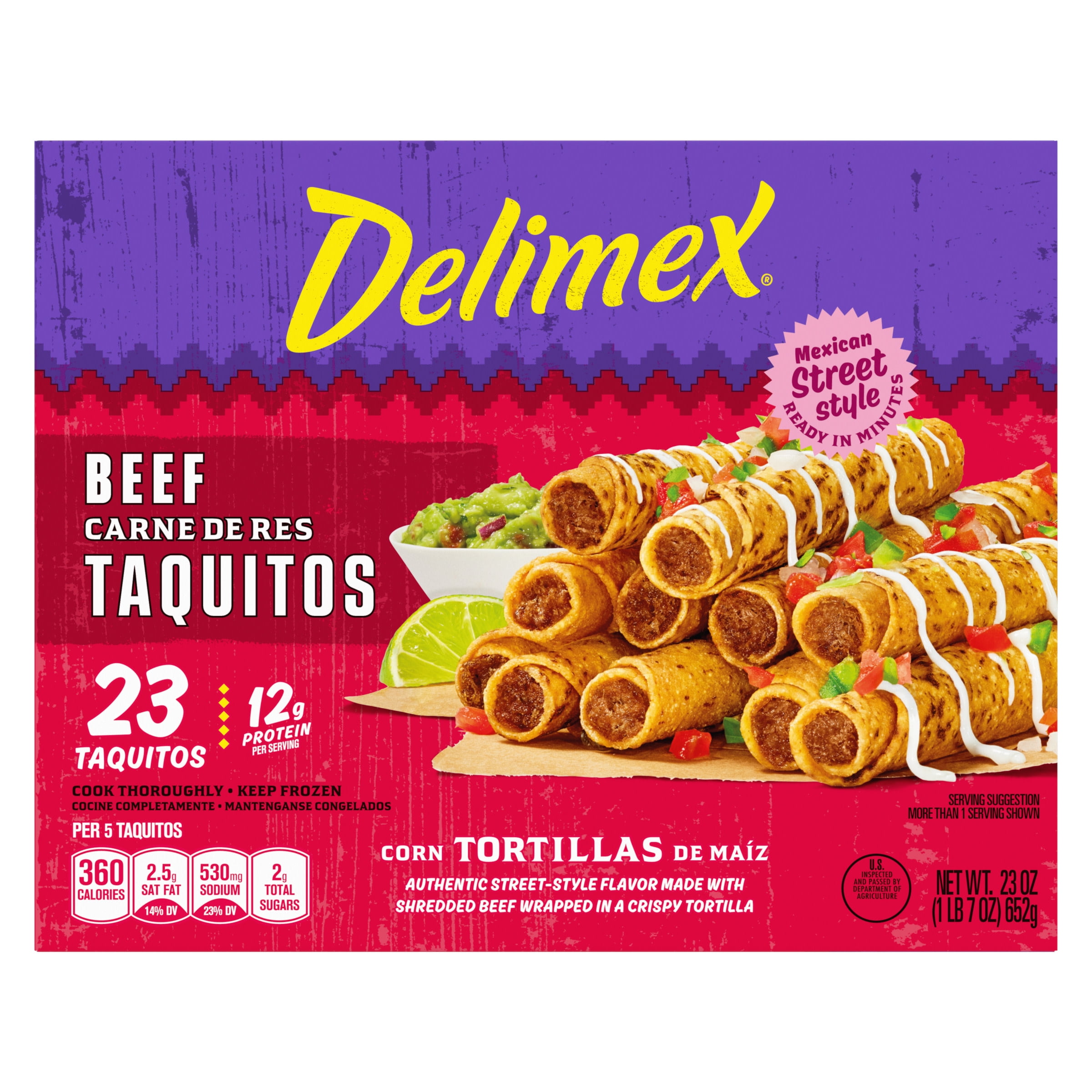 Size Box Delimex Appetizers, Taquitos & Ct 23 Snacks Corn Frozen Full Beef