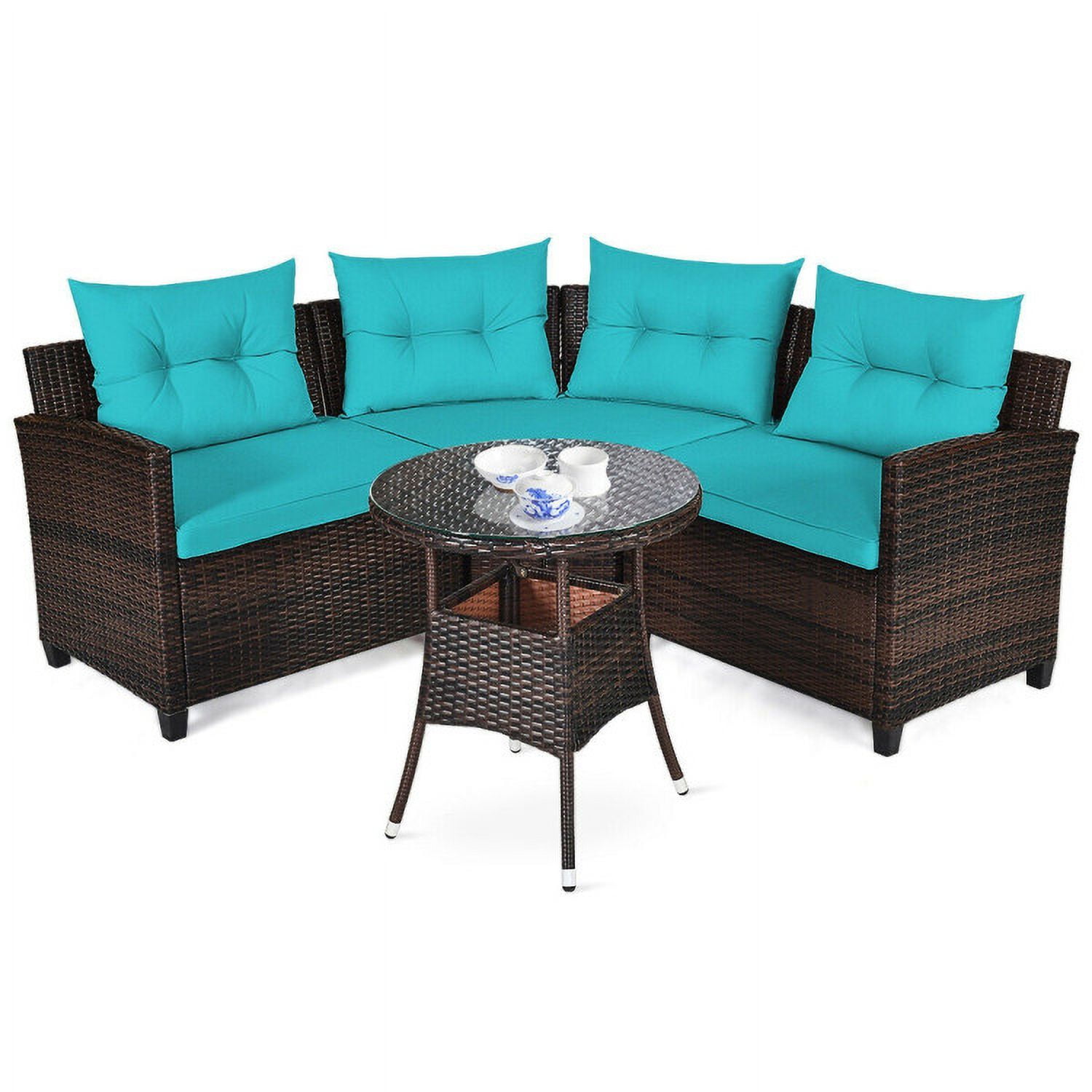 Aimee Lii 4 Pieces Outdoor Cushioned Rattan Furniture Set, Outdoor Deck Furniture, Turquoise Aimee Lii 4 Pieces Outdoor Cushioned Rattan Furniture Set, Outdoor Deck Furniture, Turquoise