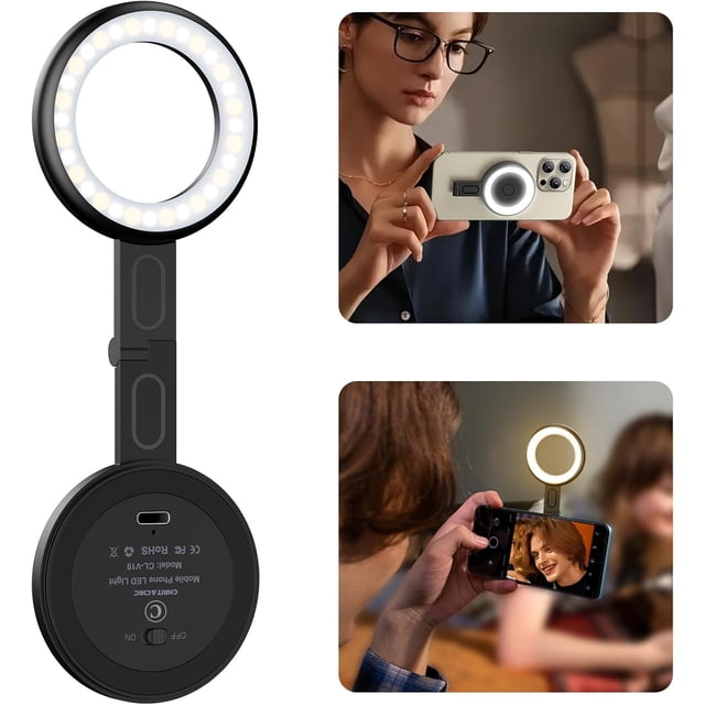 Magnetic Selfie Light for iPhone Magsafe,Compatible LED Phone Light Included Sticky Ring, 6 Lighting Modes, Fill Light for Photos, TikTok, Zoom, Live Streaming, Vlogging, Video Conference