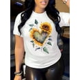 thumbnail image 1 of Women's Floral Heart-Shaped Sunflower Print T-Shirt, Casual Crew Neck Short Sleeve Top, All-Season RCamisetas para mujer, lindas camisetas con estampado gráfico, de manga corta, estilo casual, para ve, 1 of 7