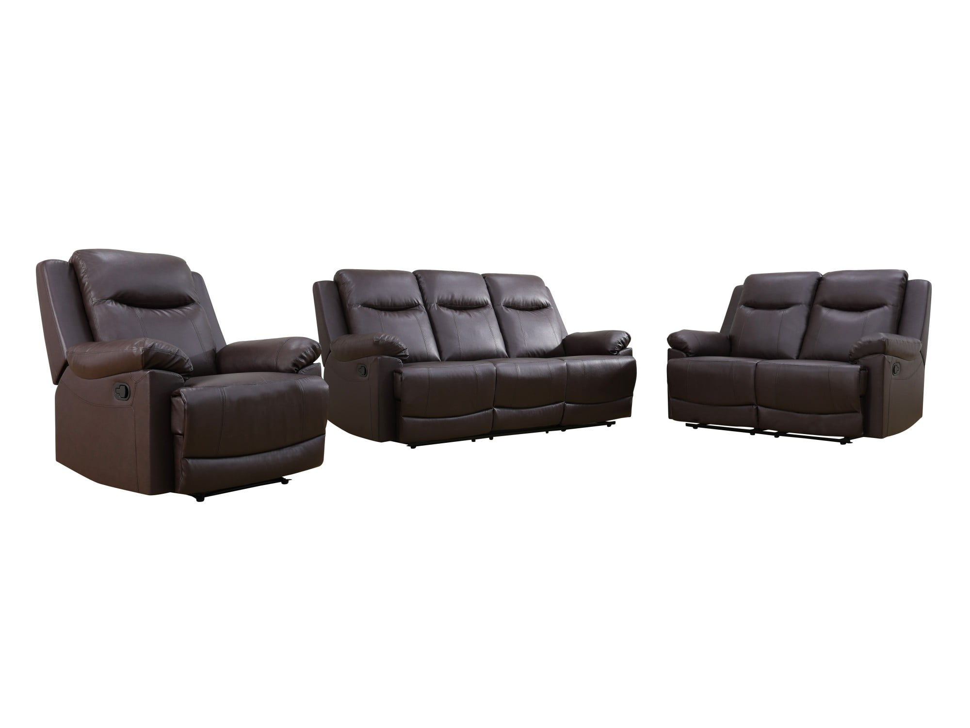 Gewnee 3-Seater Sofa with 2 Chaises, Console and Cup Holders, Air Leather, Adjustable Recline, Perfect for Living Room, Brown