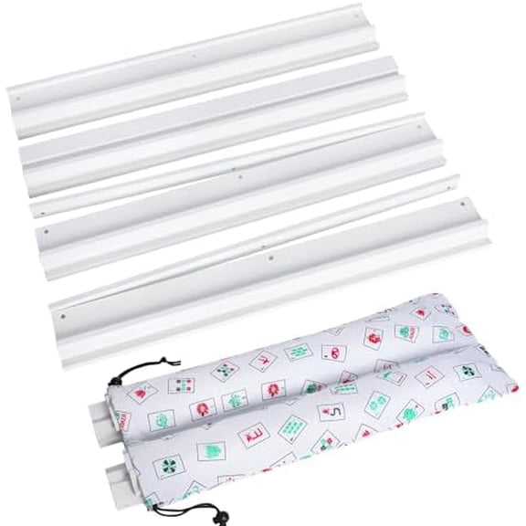 Mahjong Racks with Pushers, White Wooden American Mahjong Tile Pushers and Racks Set of 4, with White Printed Mahjong Racks Drawstring Bag, Mahjong Accessories (19.68 Inches)