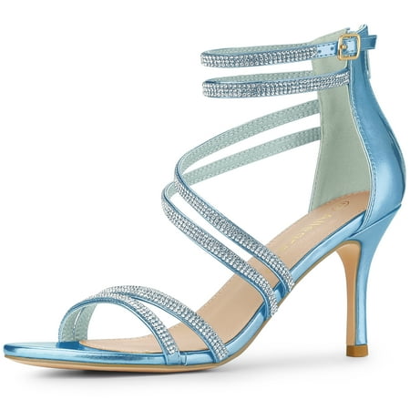 

Unique Bargains Women s Ankle Strap Rhinestone Stiletto Heel Sandals