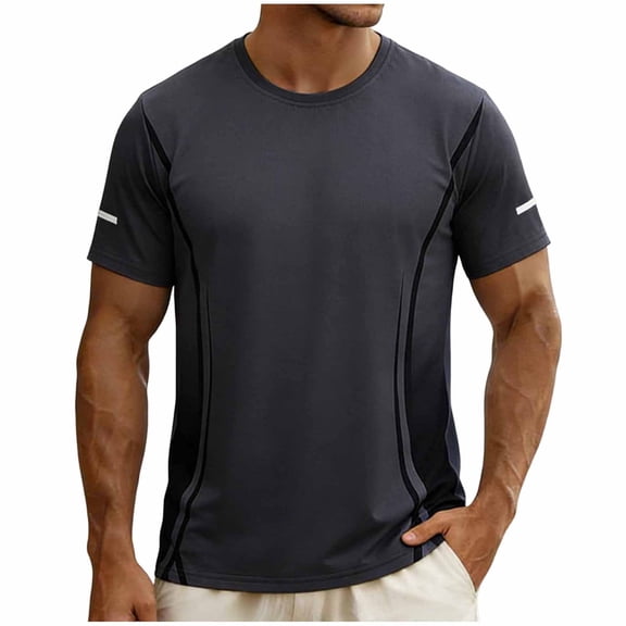 TEAJOPSUU Men's Quick-Dry T-Shirt Breathable Lightweight Short Sleeve For Gym Running And Casual Sports A-Dark Gray