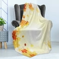 thumbnail image 4 of Autumn Soft Flannel Fleece Throw Blanket, Fall Season Composition with Flying Dried Maple Tree Foliage, Cozy Plush for Indoor and Outdoor Use, 50" x 70", Pale Mustard Dark Orange, by Ambesonne, 4 of 5