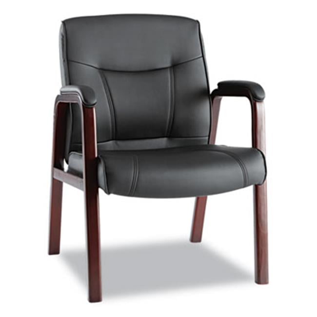 Madaris Black Bonded Leather Guest Chair with Mahogany Wood Trim
