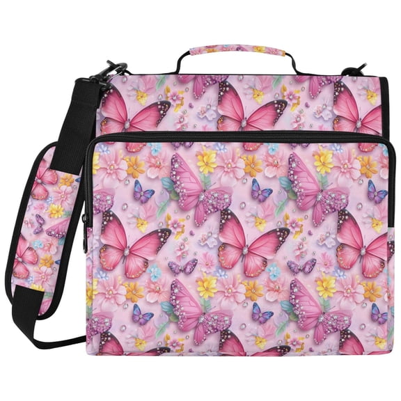 ALAZA Zipper Binder Sparkling Butterfly Pattern 2 inch 3 Ring 500 Sheet Capacity Trapper Keeper File Folder Organizer Bag