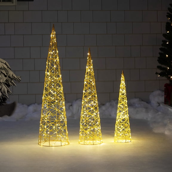 Northlight LED Lighted Twinkle Outdoor Christmas Cone Trees - 39.5" - Yellow - Set of 3