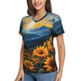 thumbnail image 2 of Xecao Elegant Sunset Sunflower for Women's V-Neck T-Shirts-Elegant Half-Sleeve Tops Perfect for Summer-Large, 2 of 5