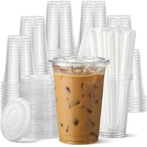 100 Pack - 16 oz Clear Plastic Cups with Lids and Straws, Food Safe Disposable Iced Coffee for Cold Beverages, Smoothies, Coffee, Leak-Proof, BPA-Free