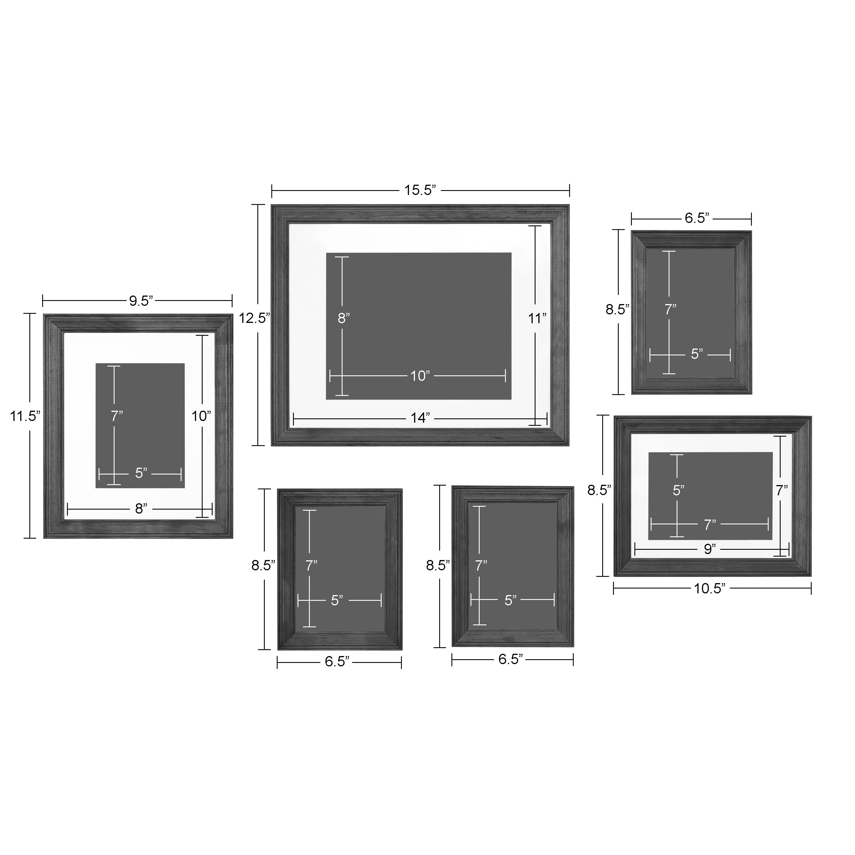 Kate and Laurel Bordeaux Casual Gallery Frame Wall Kit, Set of 6, Distressed Black, Chic Photo Frames for Wall