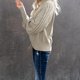 thumbnail image 5 of Suéter de cuello medio con mangas abullonadas y tejido de color sólido de manga larga informal de invierno para mujer, 5 of 5