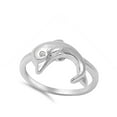 thumbnail image 4 of Clear Cubic Zirconia Dolphin Animal Ring .925 Sterling Silver Band White Jewelry Female Male Size 10, 4 of 4