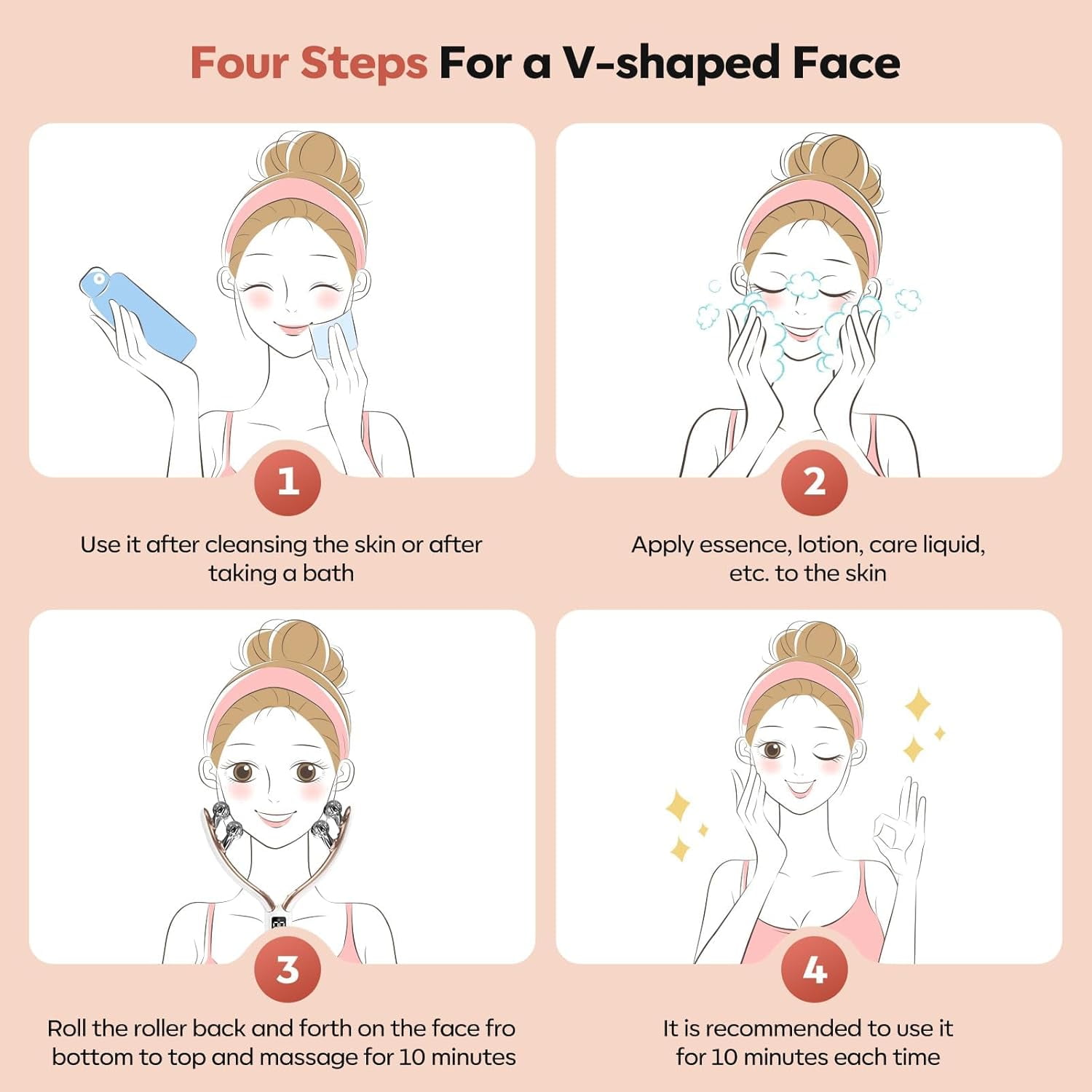 Wiher Face Roller Device,Electric Face Lifting Device with Vibration Massage,3-level RF Radio Frequency 9-level Microcurrent and Two Light Therapy,Reduce Swelling Tightening Skin for Home,Travel Use