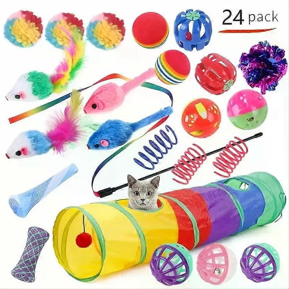 Interactive Cat Toy Set - Tunnel, Balls, Mouse, Spring, and Hollow Ball - Provides Hours of Fun and Exercise for Indoor Cats