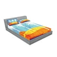 thumbnail image 2 of Ambesonne Abstract Fitted Sheet & Pillow Sham Set, Tropic Beach Palms, Queen, Orange Blue White, 2 of 2