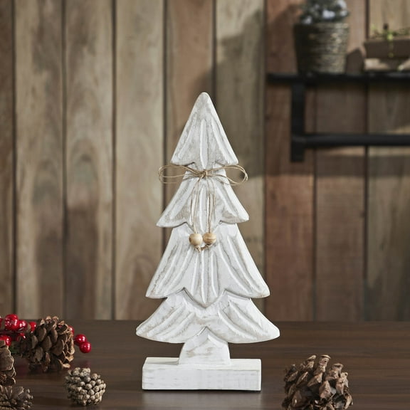 VHC Brands Snowy Tree Textured Wooden White 12.25x6x2.5