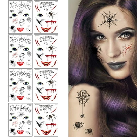 8 Sheet Halloween Face Sticker Scary Spooky Temporary Face Tattoo Makeup |  Walmart Canada