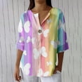 thumbnail image 2 of Holzkary Summer Linen Shirts for Women Button Down V Neck 3/4 Sleeve T-Shirt Blouse Casual Loose Basic Solid Tunic Tops 2025 Women's Tie Dye Printed Single Button Long Sleeved Shirt Multicolor S, 2 of 5