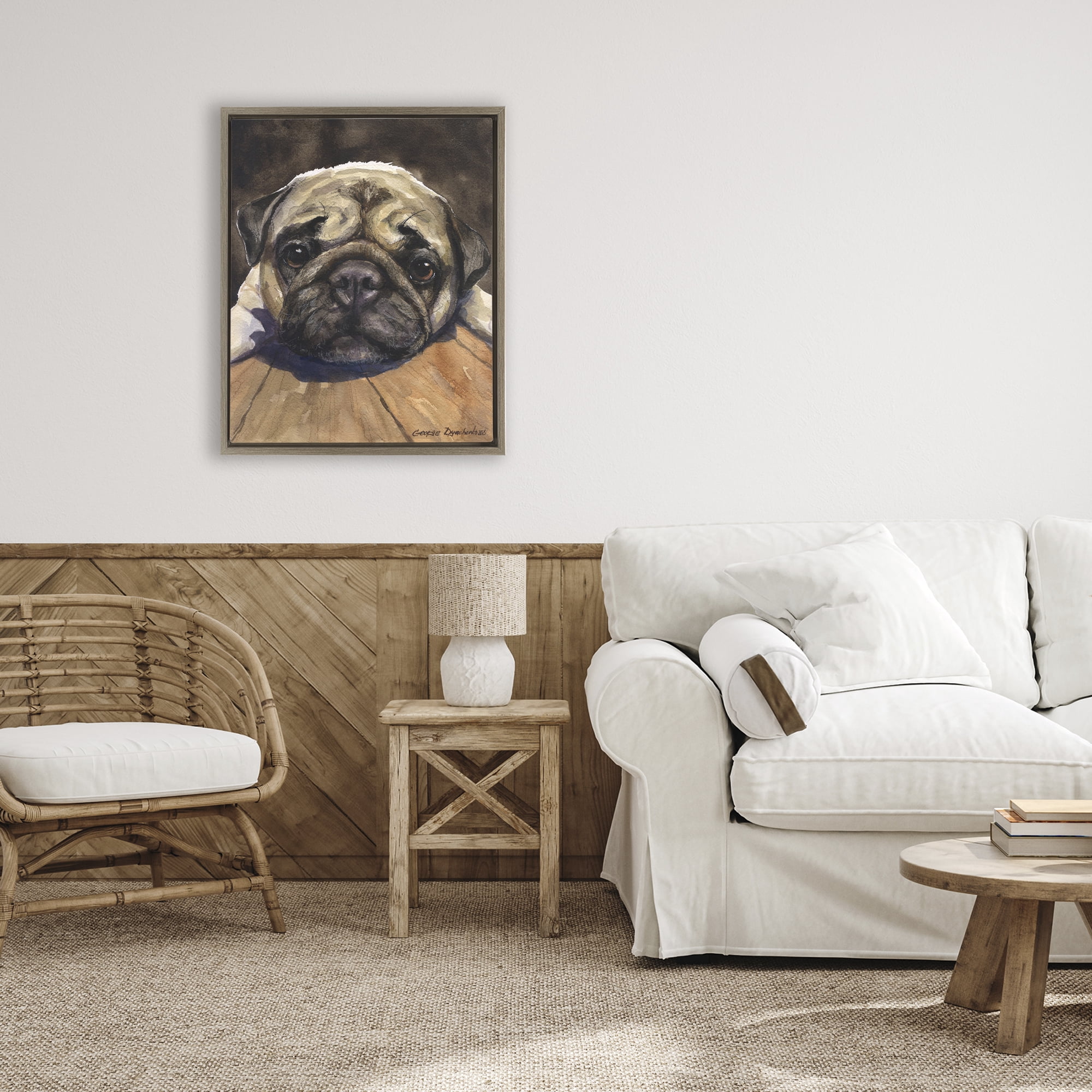Stupell Industries Pug Soulful Portrait Brown Framed Floater Canvas Wall Art, design by George Dyachenko