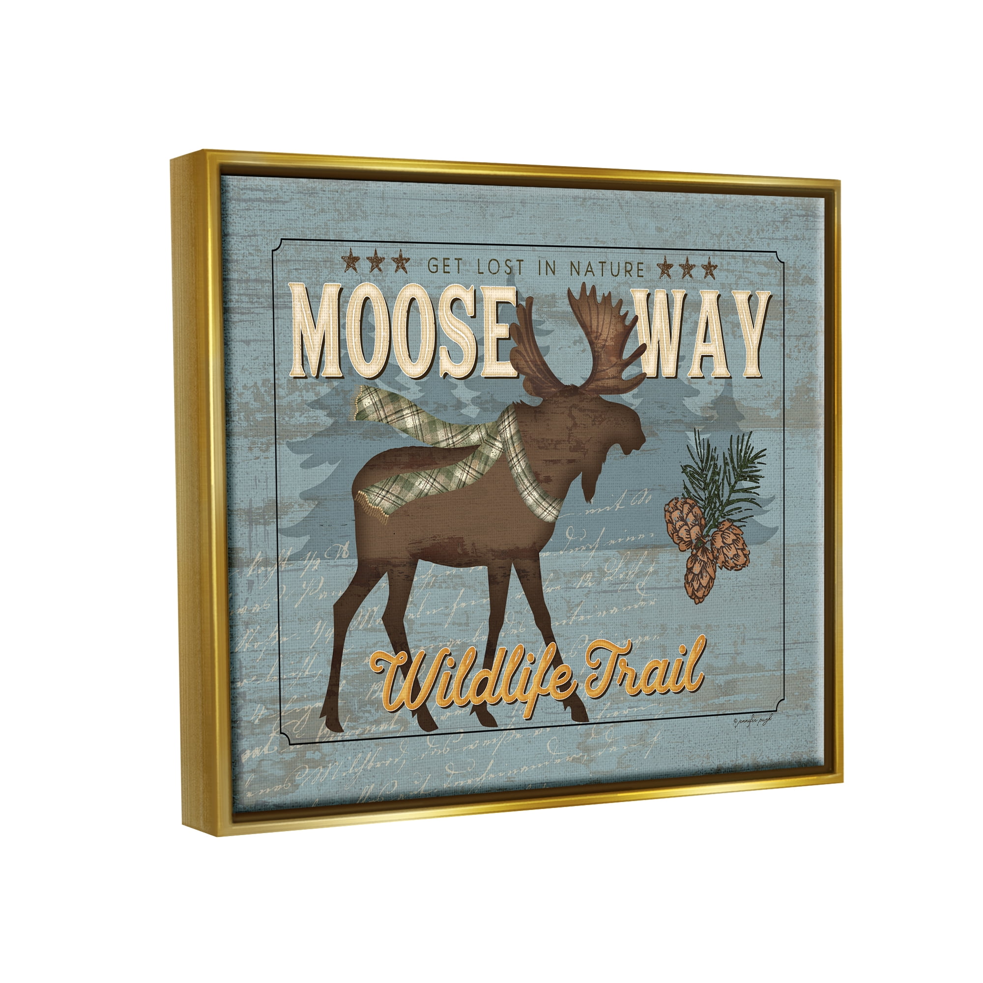 Stupell Moose Way Wildlife Trail Rustic Animals & Insects Painting Gold Floater Framed Art Print Wall Art