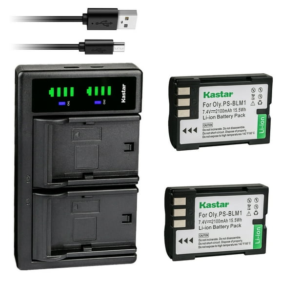 Kastar 2-Pack BLM-1 Battery and LTD2 USB Charger Replacement for Olympus BLM-1 BLM-1S, BLM-01 BLM01, PS-BLM1, BCM-2, E-1 E1, E-3 E3, E-30 E30, E-520 E520, EVOLT E-300 E300, EVOLT E-330 E330