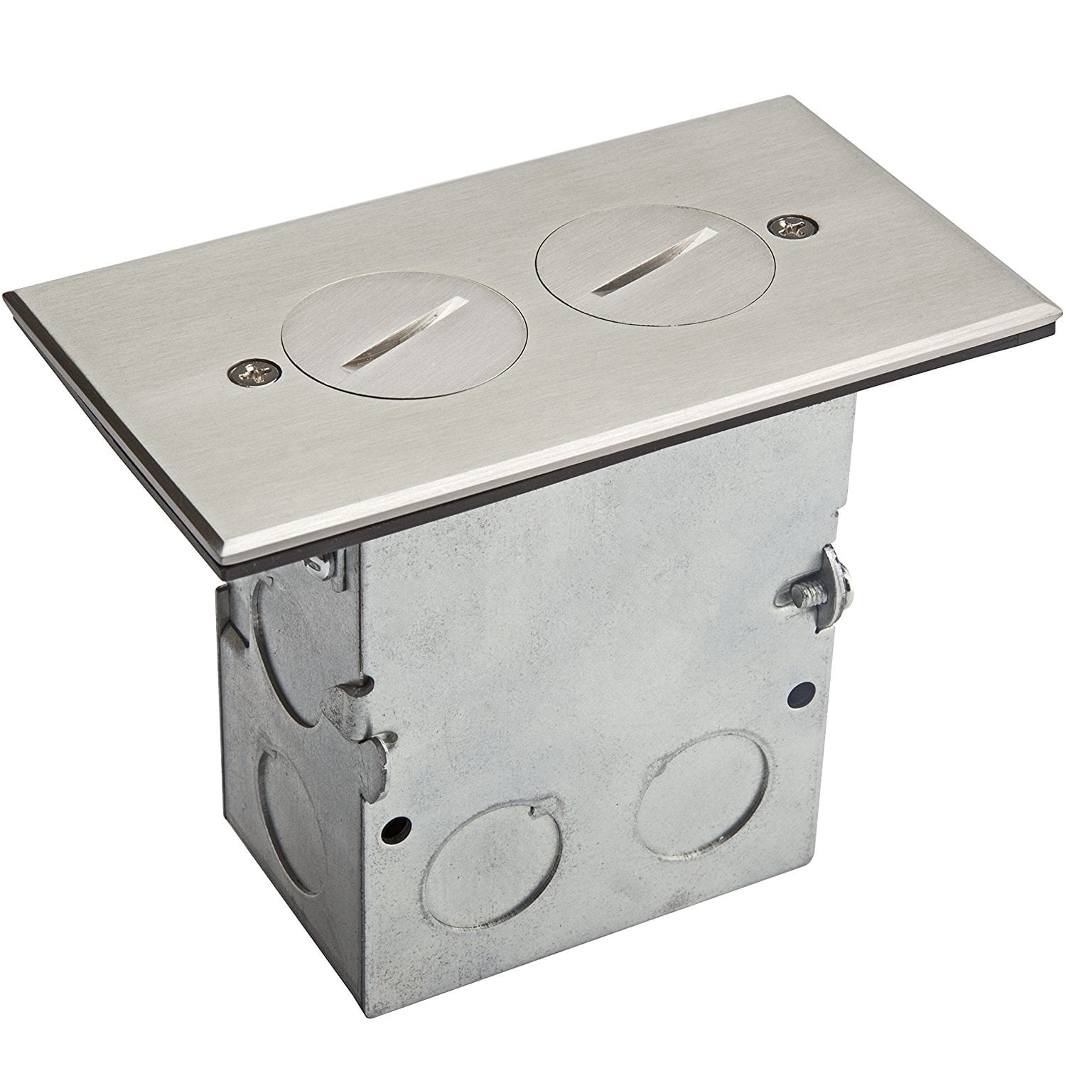 1-Gang 4″ Round Dual Flip Lid Floor Box Cover With 20A TR Duplex Receptacle - Wiring Devices