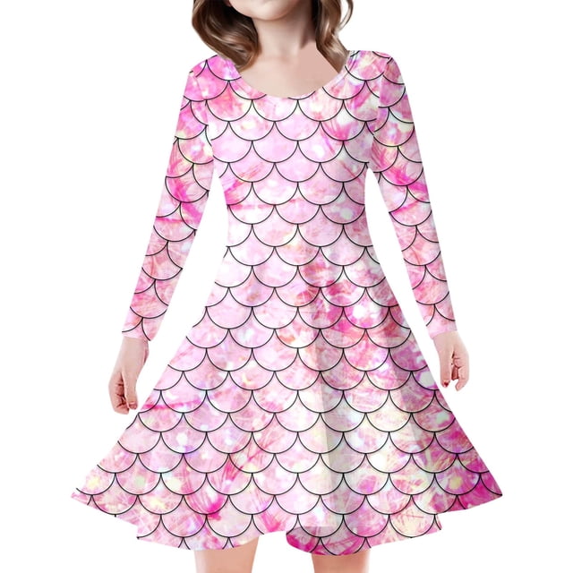 MIASHUI Robe Sirène Filles Enfants Manches Longues Scintillante Robes de Vacances, Rose, 4-5 Ans