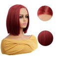 thumbnail image 2 of Center-parted burgundy bob wig for women, with lace detailing on the front, clavicle-length hair, made of high-temperature fiber, suitable for all face shapes., 2 of 4