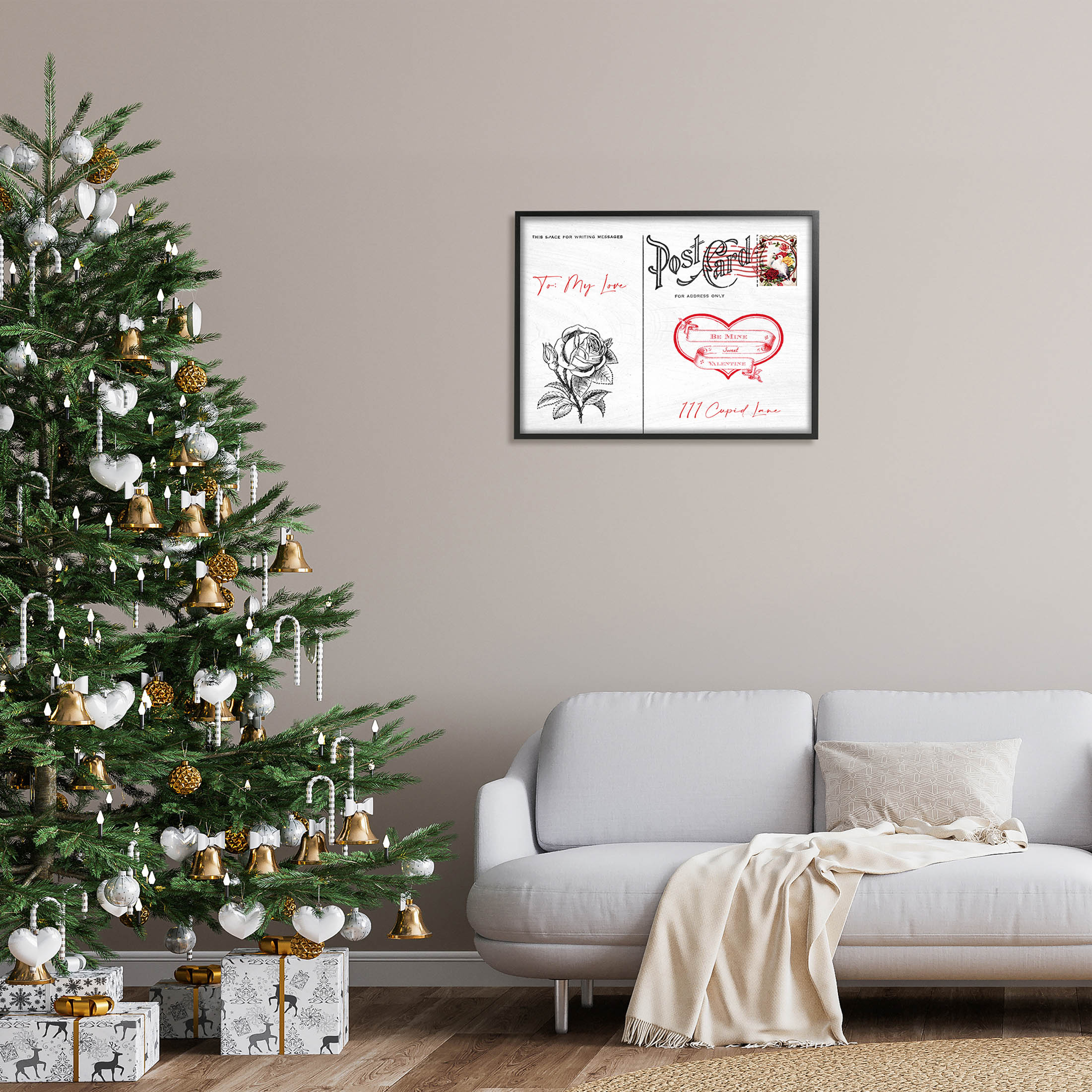 Stupell Industries To My Love Valentines Postcard Graphic Art Black Framed Art Print Wall Art, Design by Lil' Rue