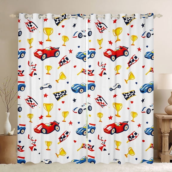 Erosebridal Cartoon Car Blackout Curtains, Trophy Window Curtains Pack of 2 (38x45 Each), White Red