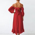thumbnail image 4 of Vestido con media manga abullonada, cuello cuadrado, espalda descubierta, dobladillo con volantes, vestido de cintura alta para mujer, 4 of 6