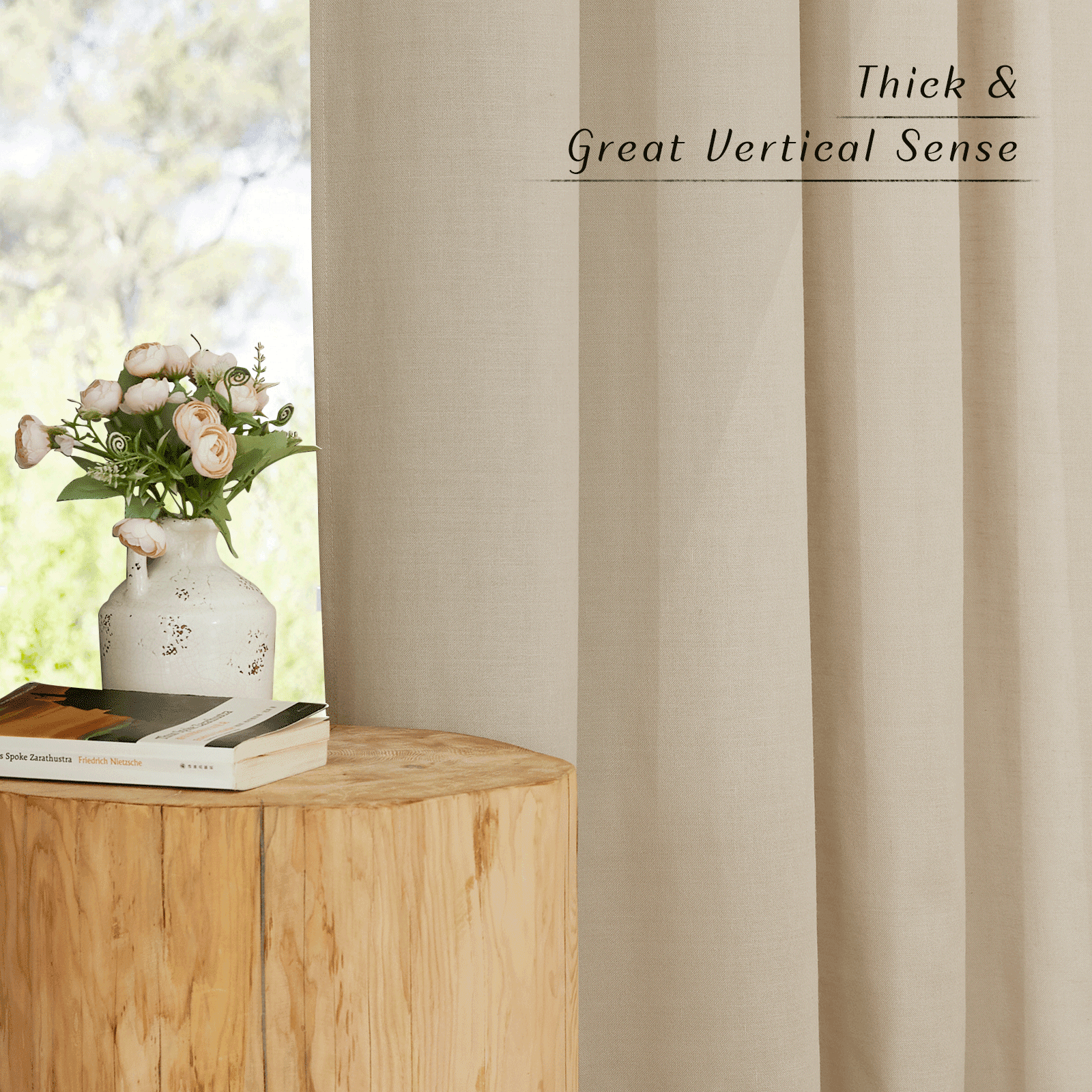 NICETOWN Linen Curtains for Kitchen, Semi Sheer Curtain Drapes Privacy Assured Window Treatment Light Reducing for Kid Room, Angora, 55"x72", 2 Panels