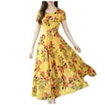 thumbnail image 1 of Hontri Robe Décontractée pour Femme Offres à Moins de 15 $, Mode Femme Été Grâce Mi-Mollet Manches Courtes Robe de Plage Imprimée Jaune G, 1 of 7