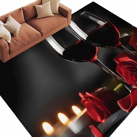 Modern Western Area Rug 5x7 Washable Rug Non Slip Classic Rose Flowers Wine Red Black Large Area Rug Soft Stainresistant Indoor Floor Carpet for Living Room Bedroom Home Office Dining Room Nursery