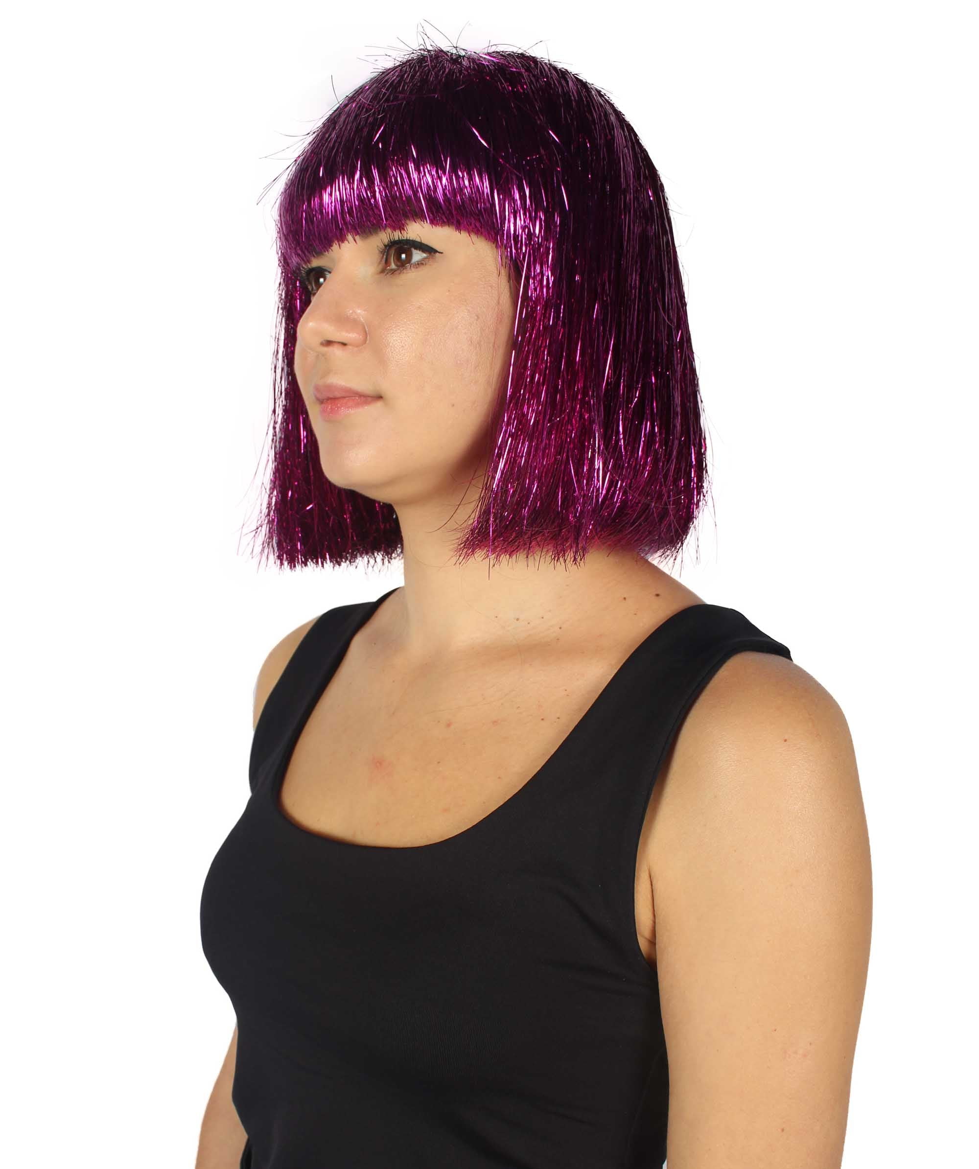 HPO Adult Women's Blue Tinsel Bob Wig - Breathable Capless Costume for Festival & Party