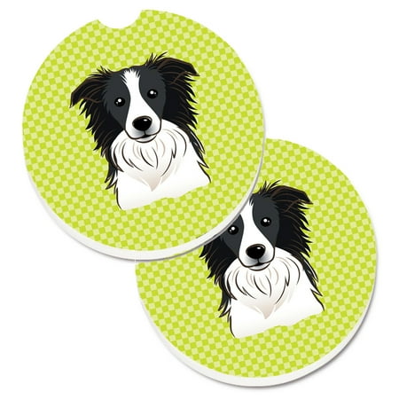 

Carolines Treasures BB1303CARC Checkerboard Lime Green Border Collie Set of 2 Cup Holder Car Coasters Large