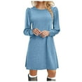 thumbnail image 2 of Women Knit Dress Puff Long Sleeve Dress For Fall Winter Round Neck Casual Tunic Dress Aline Summer Dresses for Women Mature Womens Dresses Long Summer Dresses for Women Beach Dress for Women Womens, 2 of 5