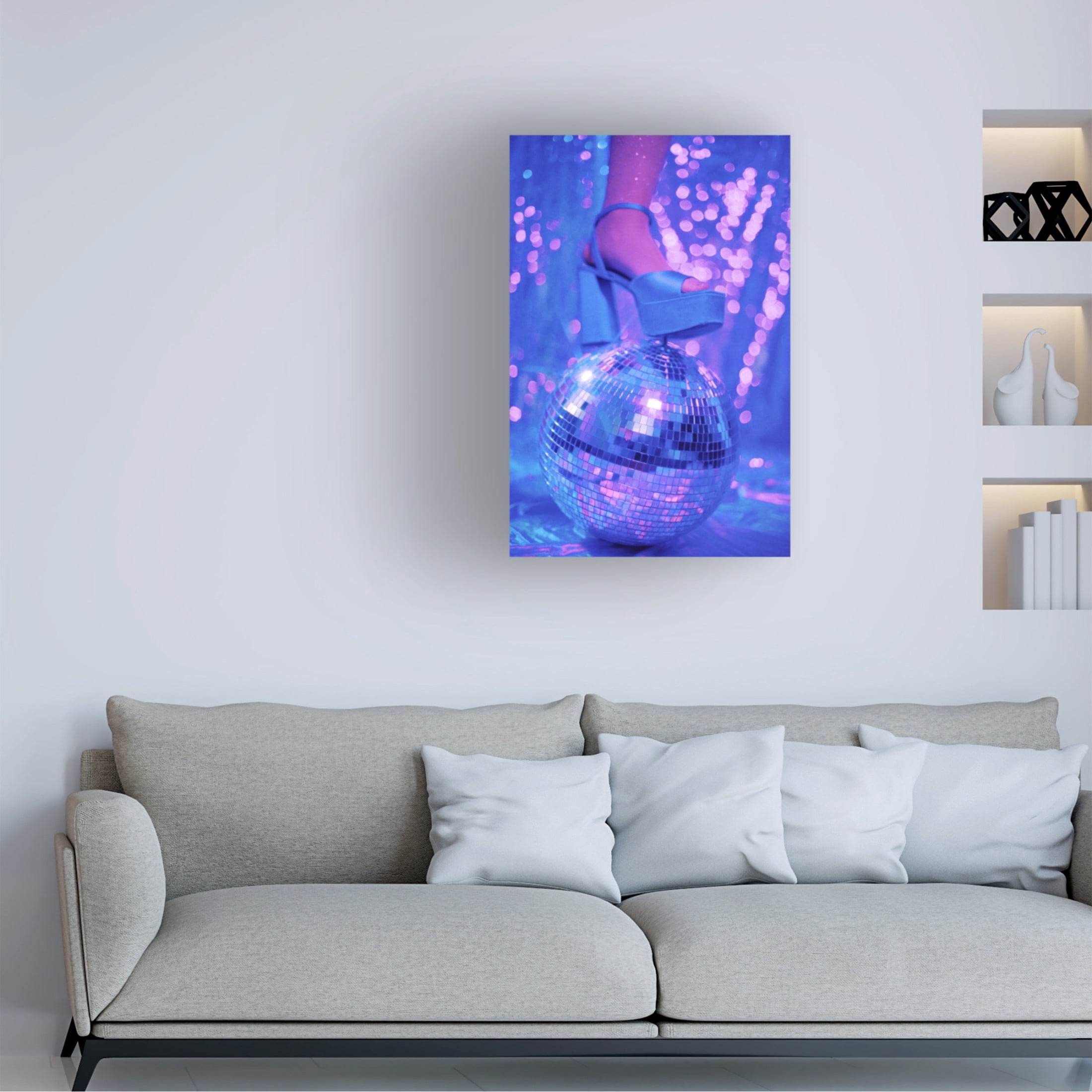 Canvas Wall Art - Samantha Hearn 'Disco Ball And Neon Platform' Wall Art for Living Room, Bedroom, or Office D?cor by Trademark Fine Art - 22 x 32 Inches