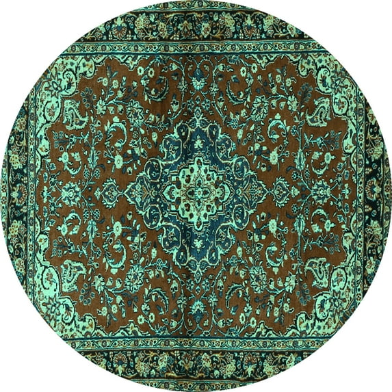Ahgly Company Machine Washable Indoor Round Persian Turquoise Blue Traditional Area Rugs, 6' Round