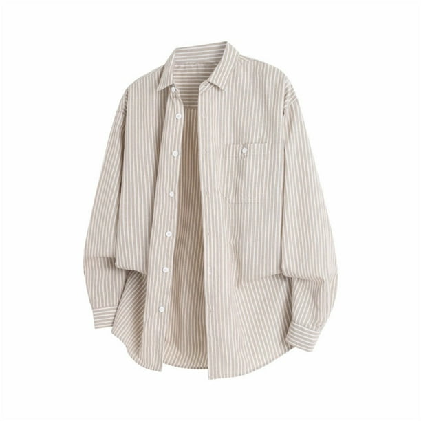 Blusa y camisa de manga larga con cuello vuelto para hombre, color liso, con botones y cuello vuelto, cárdigan de manga larga, blusa de poliéster para hombre